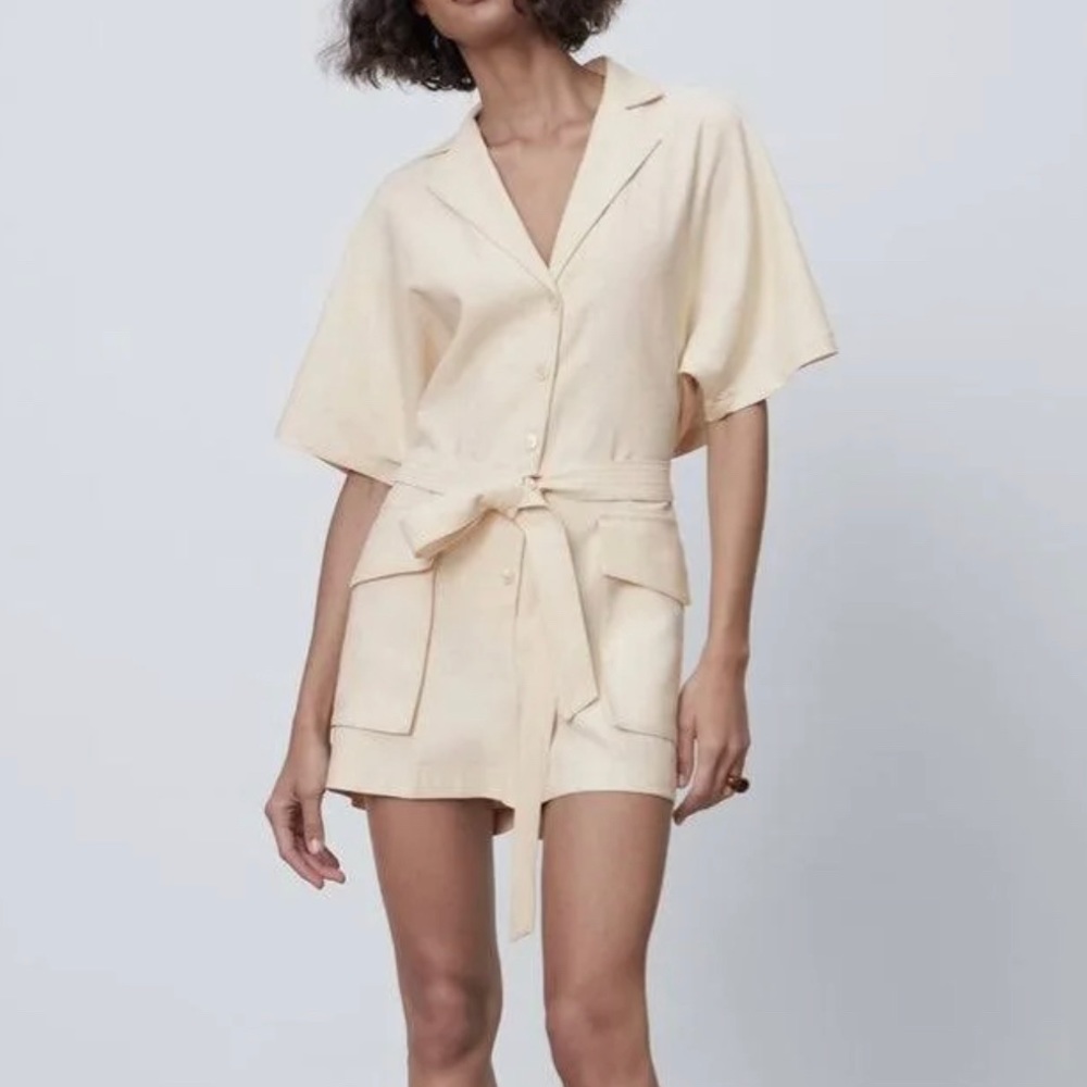 Zara Open Back Linen Romper - XS